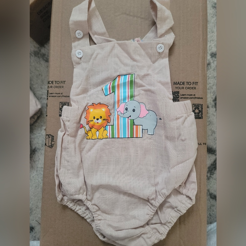 Baby Romper with Lion and Elephant Print